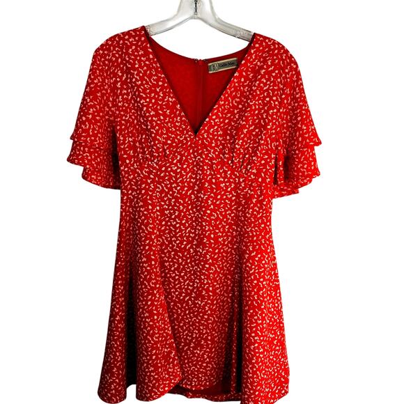 Callie Mac Women's Dress Small S Red Print Short  Sleeves  Sun Misses Size 4 6 - Picture 1 of 7